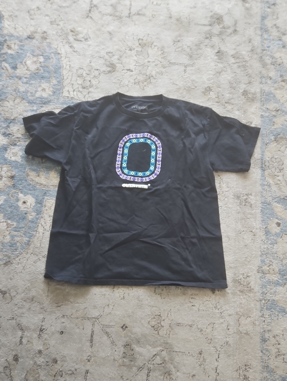 Overtime Black Graphic T-Shirt with Multicolor Ring Design